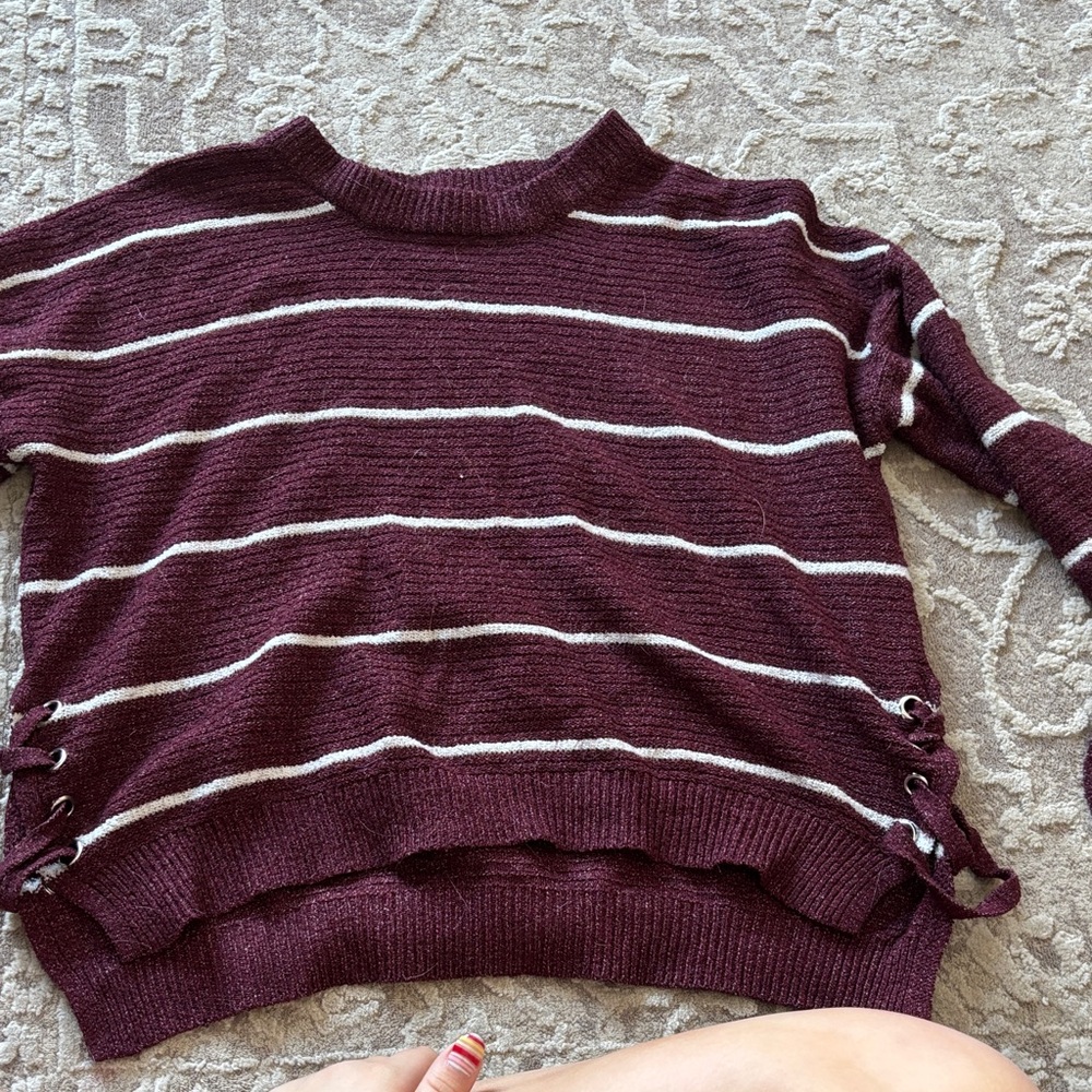 SO Burgundy and White Striped Sweater